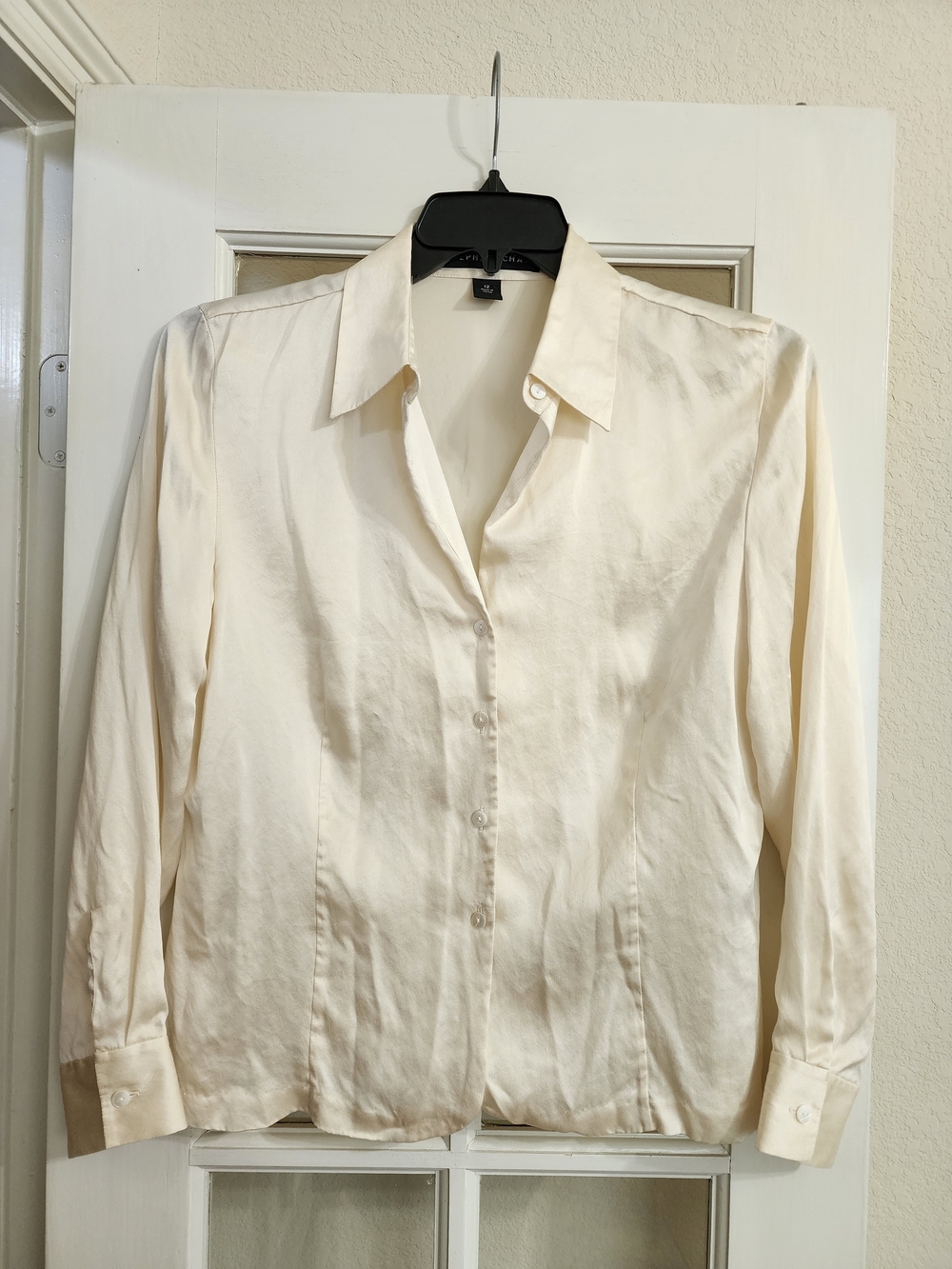 Josephine Chaus 100% Silk Ivory Button Front Blouse Women's 12 Career RHS1829